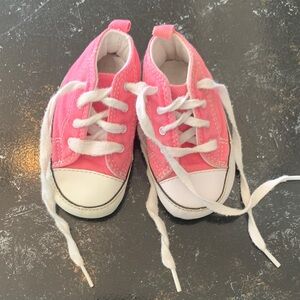 Kids Converse Pink Canvas Lace-Up Sneakers with White Toe Cap